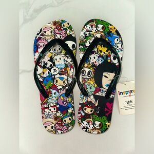 NEW Tokidoki Simone Legno Japanese Graphic Flip Flops Sandals Thongs